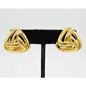 TAT Vintage Earrings Clip On Gold Chunky Triangle Bold Retro Signed NOS 1980s 9I